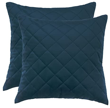 Ferocity Samt Kissen Set Samtkissen 2 x Dunkelblau Kissenbezug Zierkissen Blau 45x45 cm mit Füllung Decorative Kissenhülle Sofakissen für Wohnzimmer Schlafzimmer Quilted Royal Blue [091]