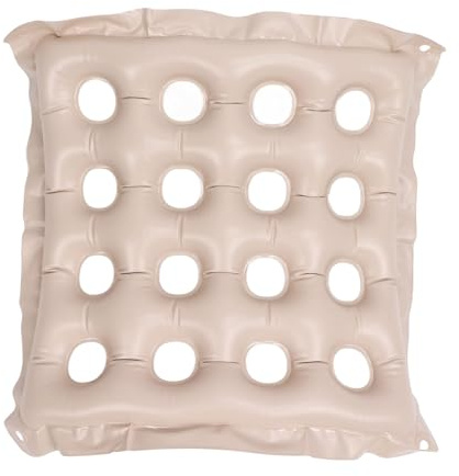 Ejoyous Anti-Dekubitus Sitzkissen, PVC 16 Löcher Luftkissen Donut Aufblasbare Sitzkissen Orthopädisch Vorbeugung gegen Dekubitus Kissen mit Inflator für Reisen im Freien Beige