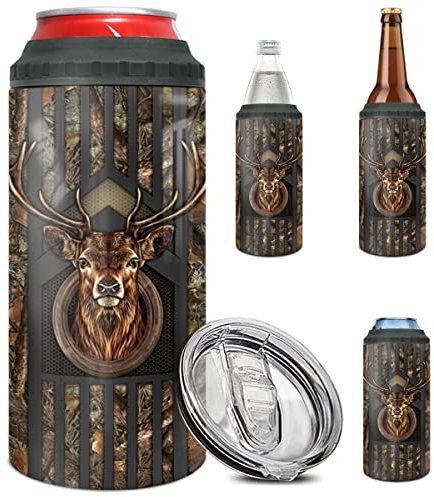 winorax Hirschjagd-Becher 4-in-1 Dosenkühler Jäger Geschenke für Männer Jäger Edelstahl 473 ml Thermoskanne isolierte Becher Reise-Kaffeetasse Tasse mit Deckel Tassen Geschenk für Männer Frauen Papa