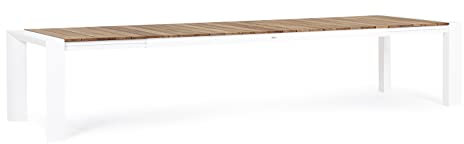Ausziehbarer Tisch CAMERON 253/319/384x110 weiß aus Aluminium mit Latten aus Teakholz