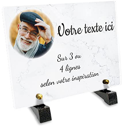 Placa funeraria rectangular con foto personalizable en plexi, diseño de mármol, diferentes tamaños, grosor de 6 mm, personalizado en varias líneas, 20 x 15 cm