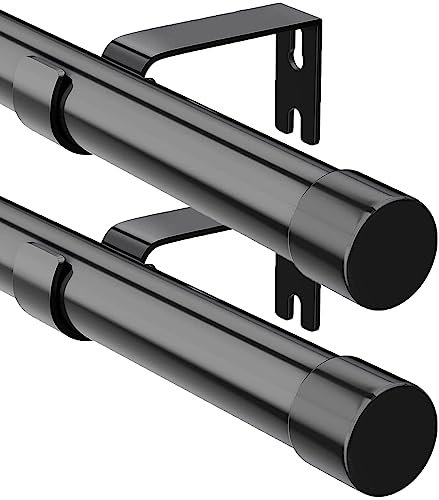 Gardinenstange, 76-238 cm Gardinenstange mit Kappenknäufen mit Halterungen, Beschläge-Set aus Edelstahl, 16 mm Durchmesser Gardinenstange Verstellbare Dekorative für Schlafzimmer/Schwarz 2Stück