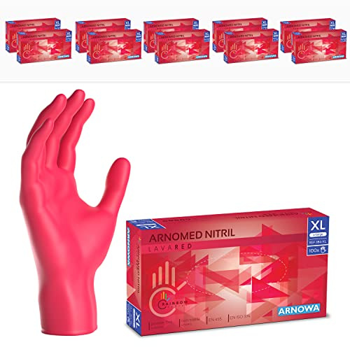 1000x ARNOMED® Einweghandschuhe Rot, Nitril Handschuhe, Einmalhandschuhe XL | Nitrilhandschuhe Einweg puderfrei, Gummihandschuhe Einweg, Schutzhandschuhe, Handschuhe Nitril in XS, S, M, L, XL