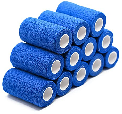 Vetmarkt24 - Selbstklebender Verband für Tiere (12 Stück - 10cm breit und 450 cm lang) - einzeln verpackt (BLAU)