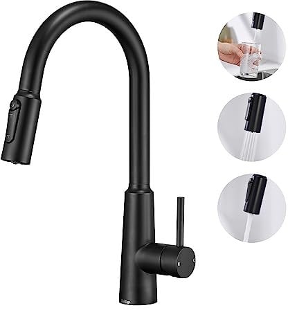 Tohlar Wasserhahn Küche Schwarz, 3 Wege Wasserhahn Osmose mit Ausziehbarer Brause 360°Schwenkbar küchenarmatur mit Filter Edelstahl Wasserhahn Küche für Küchenspüle