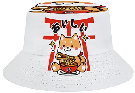 Lsjuee Japanische Ramen-Katze Anime Kawaii Unisex-Eimerhut, verstaubarer Fischerhut für Damen und Herren