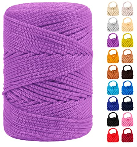 LEREATI Polyester Garn 3mm x 170m, Makramee Garn 3mm Geflochten Makramee Schnur Bunt, Macrame Cord 3mm Farbig für Geschenk, Häkeltasche, Umhängetasche, Platzteller, Wohndekorationen (Helles Violett)