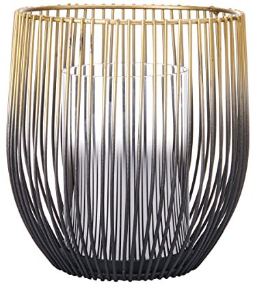 Elements 15,5 x 15,5 x 17,8 cm, goldener und schwarzer Draht mit klarem Glas-Kerzenhalter, zur Verwendung mit Wachs oder flammenlosen Kerzen