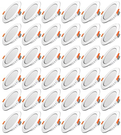 Tofisr LED Einbaustrahler Flach 230V Inkl. 36x 5W Einbauleuchten Slim Deckenstrahler IP20 Downlights Kaltweiß 6000K LED Spots Set