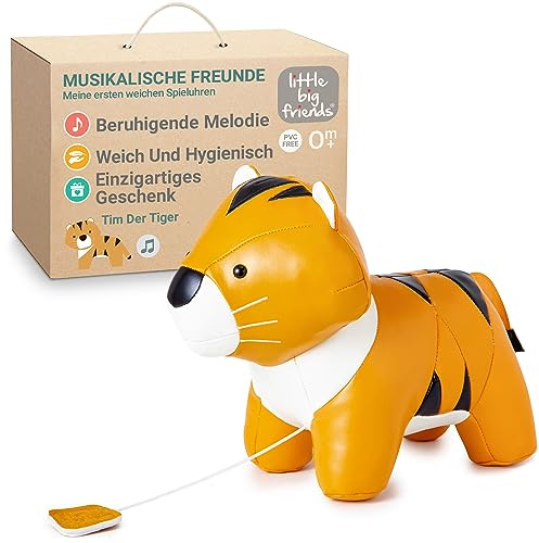 Little Big Friends Musikfreunde | Spieluhr mit Zugschnur für Babys | Spezielles Plüschtier | Leicht zu reinigen | Tim der Tiger