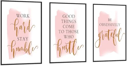 3 Pieces Motivational Quotes Canvas Frame Wall Art Pink Posters for Office Decor Inspirational Picture Home