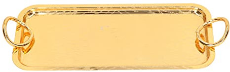 Vassoio da Portata in Oro, Vassoio da Tè Rettangolare in Acciaio Inossidabile con Manico, Vassoio da Colazione per Conservazione degli Alimenti per Gioielli Cupcake Frutta da Dessert, 33x14cm