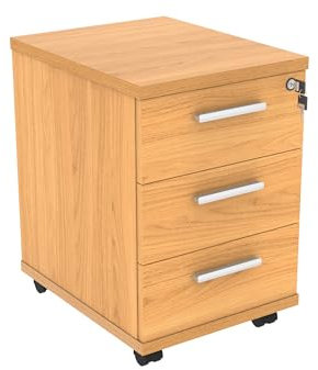 Office Hippo Essentials Heavy Duty Storage Unit, Mobile Storage Cabinet, Featuring 3 Lockable Drawers, Suitable For Commercial Office, Home And Classroom, Norwegian Beech, 50D x 40.4W x 59.5Hcm