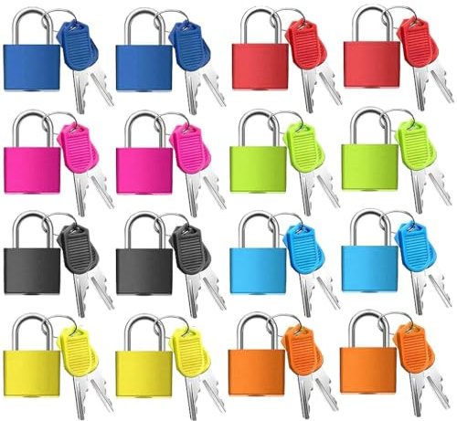 Kellegour 16 Pcs Candado Colores con Llave, Mini Candado, Candado de Equipaje Colorido, Pequeño Cerraduras para Armarios, Mochilas, Equipaje y Maleta Viaje (8 Colores)