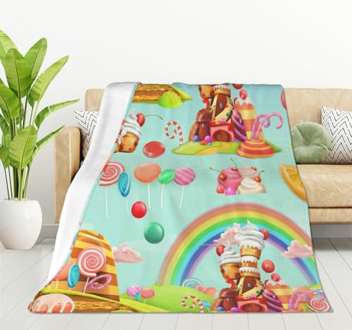 HGOD DESIGNS Süßigkeiten-Überwurf, Flanell-Fleecedecke, Cartoon-Spiel, süßes Süßigkeitenland-Design, leichter Überwurf für Bett, Sofa, Reisen, Teenager, Geburtstag, 100 x 130 cm