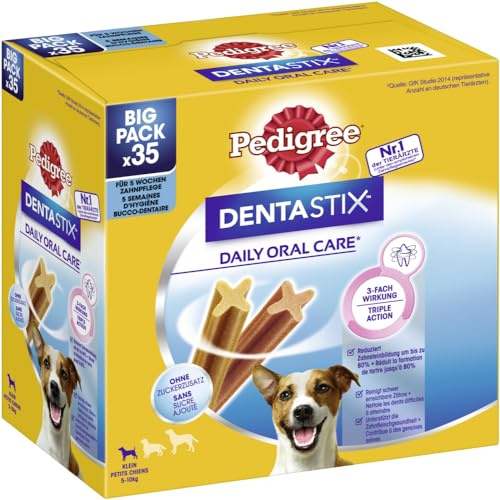 PEDIGREE DENTASTIX Daily Oral Care Karton Multipack Kleine Hunde 5-10kg, 35 Sticks (5 x 7 Stück) Hundeleckerli Hundesnack Zahnpflege Leckerli