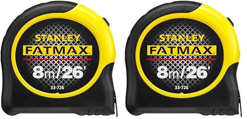 STANLEY FATMAX Tape Measure Blade Armor 8 M Metric and 26 FT Imperial Shock Resistant with Mylar Coating and Cushion Grip 0-33-726 (Pack of 2)