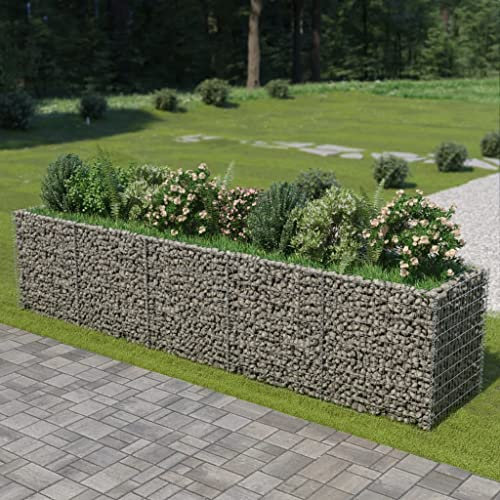 Baziroo Gabionen-Hochbeet Verzinkter Stahl 450x90x100 cm Silber Blumen Pflanzkübel Gartenbeet Steinkorb Garten Steingabione Gabionenkorb Gabionen Pflanzkübel Raised Bed Hoch Beet Hochbeet Füllung