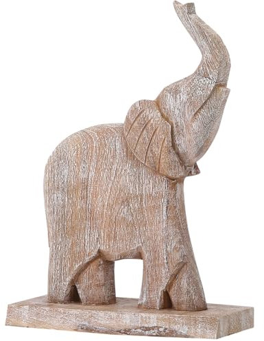 Marrakesch Handgeschnitzter Elefant Dekoaufsteller aus Holz 38cm Anjuli groß | Aesthetic Figuren modern als Deko Wohnzimmer und Schlafzimmer | Handbemalte Holzdeko als Tischdeko oder Frühlingsdeko