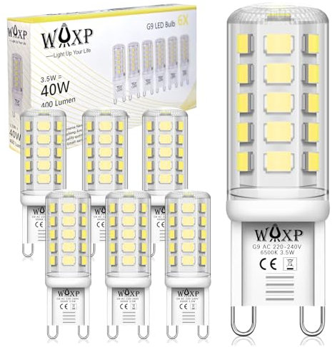 WAXP G9 LED Lampe Kaltesweiß 3.5W, Entspricht Class F 4W G9 LED Lampe 6500K LED Leuchtmittel, Entspricht Ersetzt 40W Halogenlampe, 400 Lumen, Nnicht Dimmbar Glühbirnen, 6er-Pack