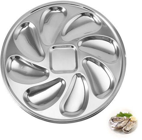TOPQINFENGYUE Assiette à huîtres en acier inoxydable – Récipient à fruits de mer avec plat à sauce – Plateau de service épais réutilisable pour coquilles comestibles