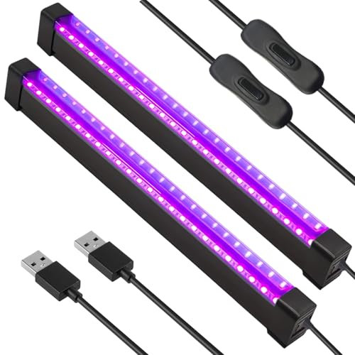 WIYETY 2 Stück Schwarzlicht Lamp: 8W UV LED Schwarzlichtlampe mit Schalter & USB Stecker, Black Light Bar für Disco, Party, Halloween Deko, Bühnenbeleuchtung