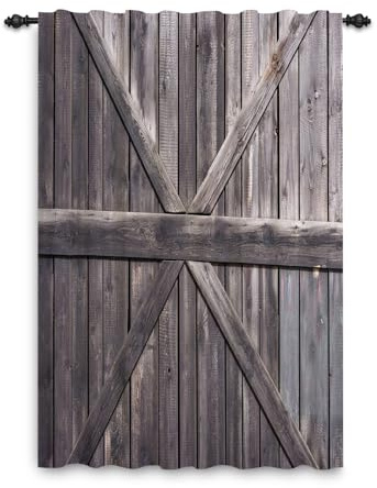 ggaimwf Rustikaler Holzvorhang für Fenster Scheunentor Holz Vorhang Bauernhausdekor Wohnzimmer Schlafzimmer Landhausthema Cowboy Innenteilervorhang Stangentasche 132x214cm 1 Panel
