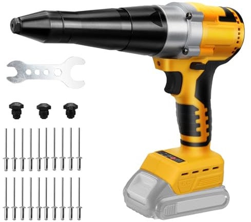 Rivettatrice a batteria compatibile con Dewalt 20V batteria, pistola rivettatrice professionale senza spazzole con luce LED, 20 rivetti, 3 adattatori per metallo, plastica e pelle (senza batteria)