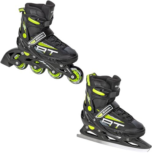 RAVEN Profession 2in1 Schlittschuhe Inlineskates Inliner für Kinder und Erwachsene verstellbar (Black/Lime, 31-35 (20,5-23cm))