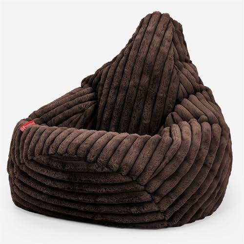 Lounge Pug Ultra Plush Cord Highback Bean Bag Chair - Gaming Bean Bags UK Recliner Chair - Chunky Ribbed Corduroy Sable