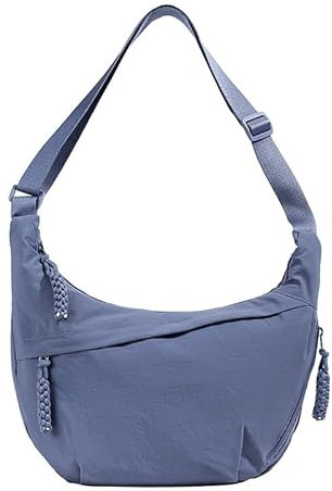 LOCCY Halbmond Umhängetasche Damen, Nylon Crossbody Bag Half Moon Bag Crossbody Schultertasche Hobo Tasche mit verstellbarer Schultergurt für Uni Arbeit Reisen Alltag (Blau)
