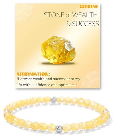 LOCCY 4mm Stretch Armband aus Naturstein Perlen, Damen Edelstein Perlen Armbänder Chakra Perlenarmband Glücksarmband Geschenke für Damen Frauen Mädchen (Citrin)