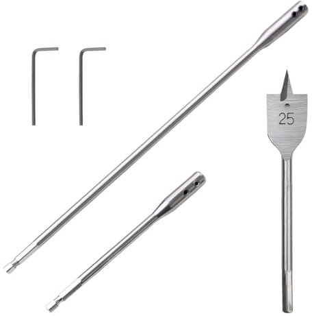 Drill Extension Bit Holder Drill Bit Extension Contains 2 Extension Rods (150mm + 300mm) 2 Wrenches and 25mm Spade Bit Set Suitable for Woodworking Furniture and Construction