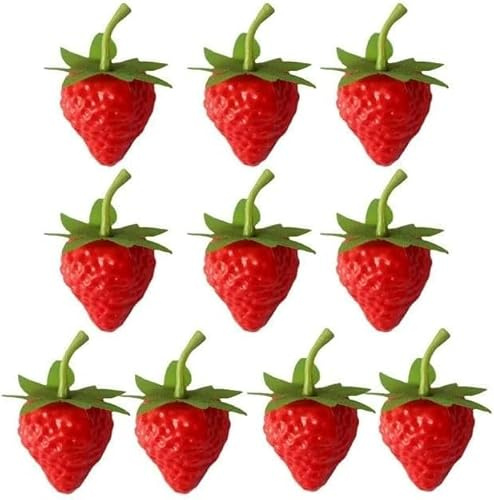 Jizlan Künstliche Erdbeeren aus Kunststoff, lebensechte Simulation, realistische Erdbeere, künstliche Früchte, Dekoration, Fotografie-Requisite für Zuhause, Küche, Dekoration, 10 Stück