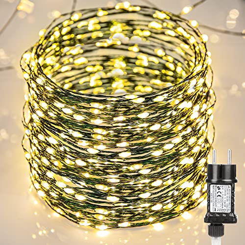 PhilzOps Luces de Navidad Exterior, 400 LED 20m Guirnalda de Luces Alambre de Cobre Impermeable 8 Modos Cadena Luces Interior Luz Arbol de Navidad para Fiesta Jardín Bodas Balcón Casa, Blanco Cálido