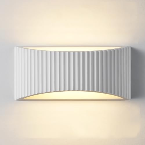 Large Indoor Modern Wall Light, Up and Down Ceramic Art Deco with Wave Pattern White Shade, G9 Bulb Cap (Bulb NOT Included), Ideal for Living Room, Kitchen, Bedroom, Hallway, Hotel, B&B