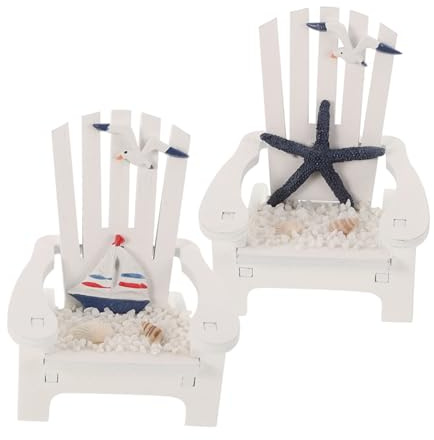 EXAOMBLE Kleine Miniatur Strandstühle Holz Dekoration Küstenstil für Tisch und Wohnraumdeko 2 Stück mit Handwerklichen Details Strand Stil für Büro und Zuhause