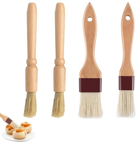 4 PCS Pastry Brushes,Wooden Durable Cooking Brush for Baking, BBQ Grill, Ideal for Applying Oils, Glazes, Milk and Egg Yolk, Kitchen Baking Grilling Tools for Marinade Butter Oil Sauce