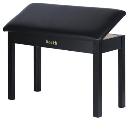 ROZTH S100 Solid Wood Duet Piano Bench with Storage, Piano Stool with Padded Cushion, Keyboard Bench with Bookcase, Piano Chair and Piano Seat. High-Density Sponges.