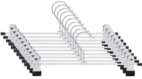 Trouser Hanger,10Pack Pant Hangers Space Saving Skirt Hangers with Clips Adjustable Non-Slip Coat Hangers Heavy Duty Chrome Clothes Hangers Clothes Hook
