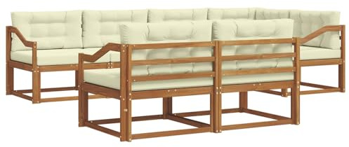vidaXL Outdoor-Sofagarnitur mit Kissen 7 pcs Natur und Creme, Sofa-Set aus Akazienholz, wetterfeste modulare Gartenmöbel, Outdoor Lounge, Flexibles Sectional-Sitzarrangement