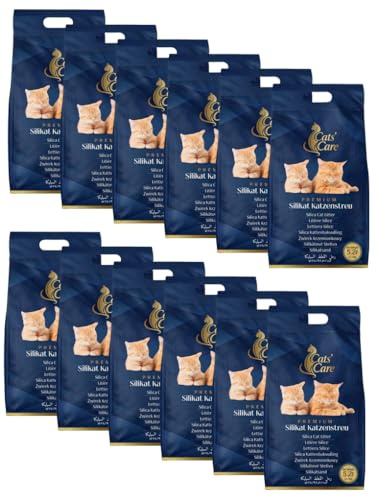 12 × 5,2 L Cats' Care Premium Silikat Katzenstreu, 12er Großpackung, Gesamtvolumen 62,4 L