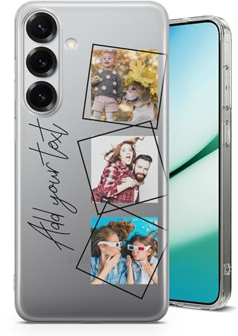 Personalisierte Geometrische Foto-Collage & Text Handyhülle für Samsung – 3 Bilder Custom Design – Slim Clear TPU Stoßfeste Hülle für S26, S25, S24, S23, FE, Ultra, A57, A56, A36, A17, A16, A15…