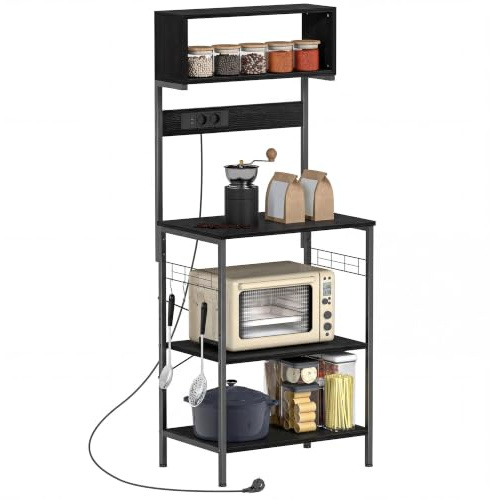 HOMCOM Scaffale da Cucina con Multipresa Ripiani e Ganci 60x42x153cm Nero