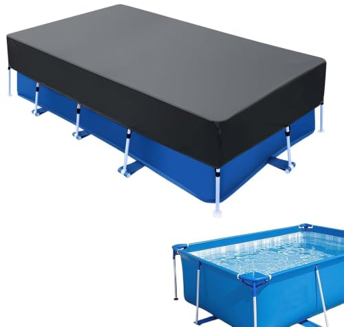 Poolabdeckung Rectangular 360 x 580 cm Uv-Schutz, Winddicht Und Reißfest Sommer & Winter Poolplan mit Kordelzug Einfache Montage für Rechteckiger Rahmen Pool, Schwarz