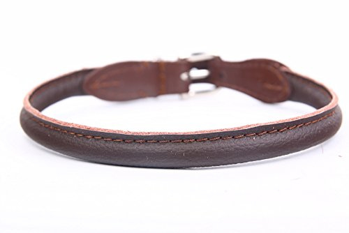 Edles, weiches Hunde-Leder-Halsband 773 ø 8 mm / 50 cm Handarbeit Made IN EU braun Loch-Bereich 42-46 cm mit hochwertiger silberfarbiger Schnalle aus Chromnickelstahl