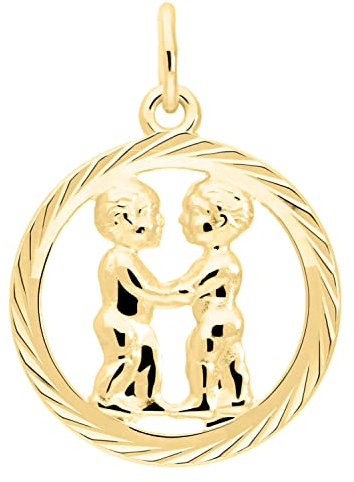 My Gold Damen Herren Kinder Anhänger Sternzeichen Zwillinge Gold 333 (Ohne Kette) Echtes Gelbgold (8 Karat) Ø 15mm Rund Horoskop Gavno A-04433-G302-Zwi