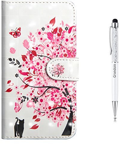 Grandoin iPhone 6S Case,iPhone 6 Case, Premium PU Leather Magnetic Flip Cover with Card Slots Holders [Soft Silicone Inner] Bookstyle Wallet Case For Apple iPhone 6S /6 4.7 Inch (Pink Tree)