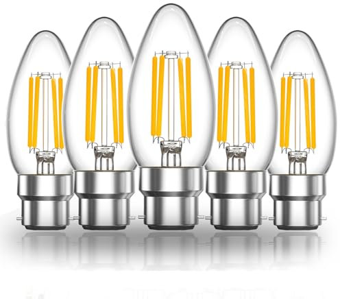 Luxvista 4W C35 B22 LED Candle Filament Bulb Dimmable Bayonet Cap BC Vintage Edison Candle Light Bulbs Warm White 2700K No Flash Equivalent 35-40W Incandescent Antique Bulbs (5-Pack)