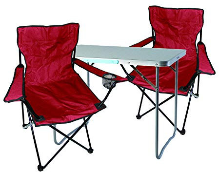 Mojawo 3tlg. Campingmöbel Set Alu 80x60x68cm 1x XL Campingtisch mit Tragegriff + 2 Anglerstühle, Faltstühle Campingstühle rot